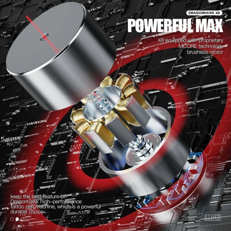 Dragonhawk X8 Wireless Tattoo Pen 4.0 mm Stroke Kablosuz Dövme Makinesi