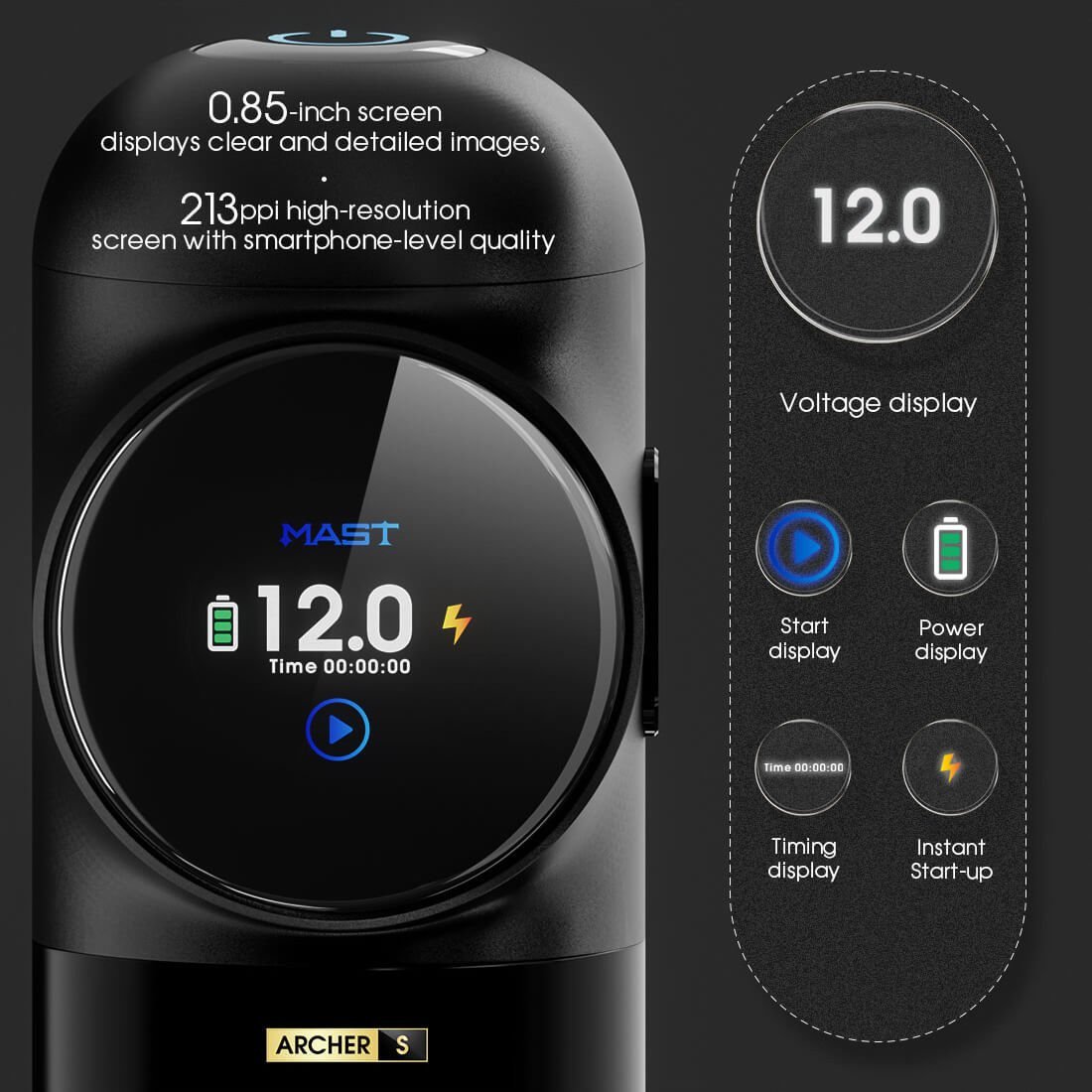 Mast Archer S Ultra Wireless Tattoo Pen 4.2 mm Stroke Kablosuz Ultra Hızlı Şarj Siyah Dövme Makinesi