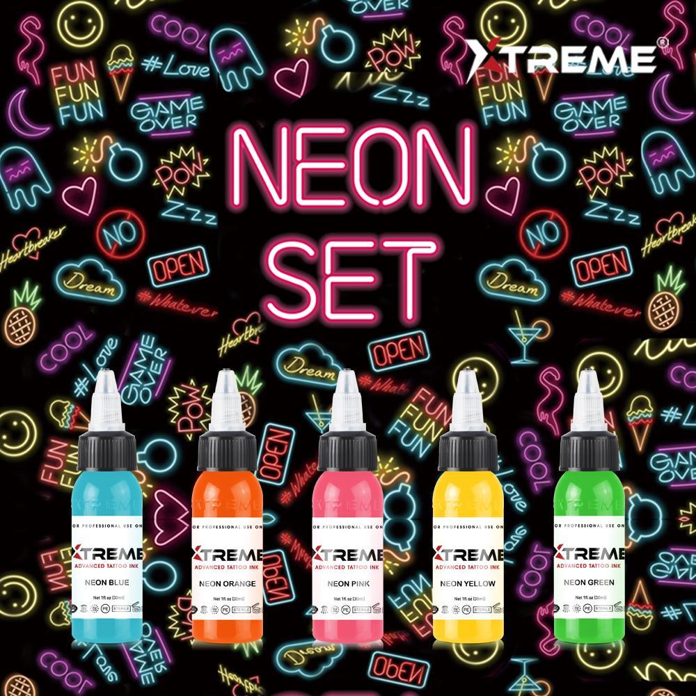 Xtreme Ink Neon Set 5x1 oz (30 ml) Parlak Renkler Dövme Boya Seti