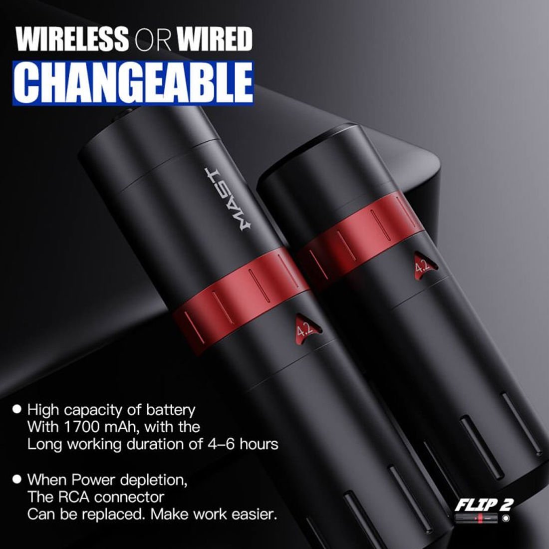 Mast Flip Hybrid Wireless Tattoo Pen 2.4 mm - 4.2 mm Stroke Kablosuz Dövme Makinesi