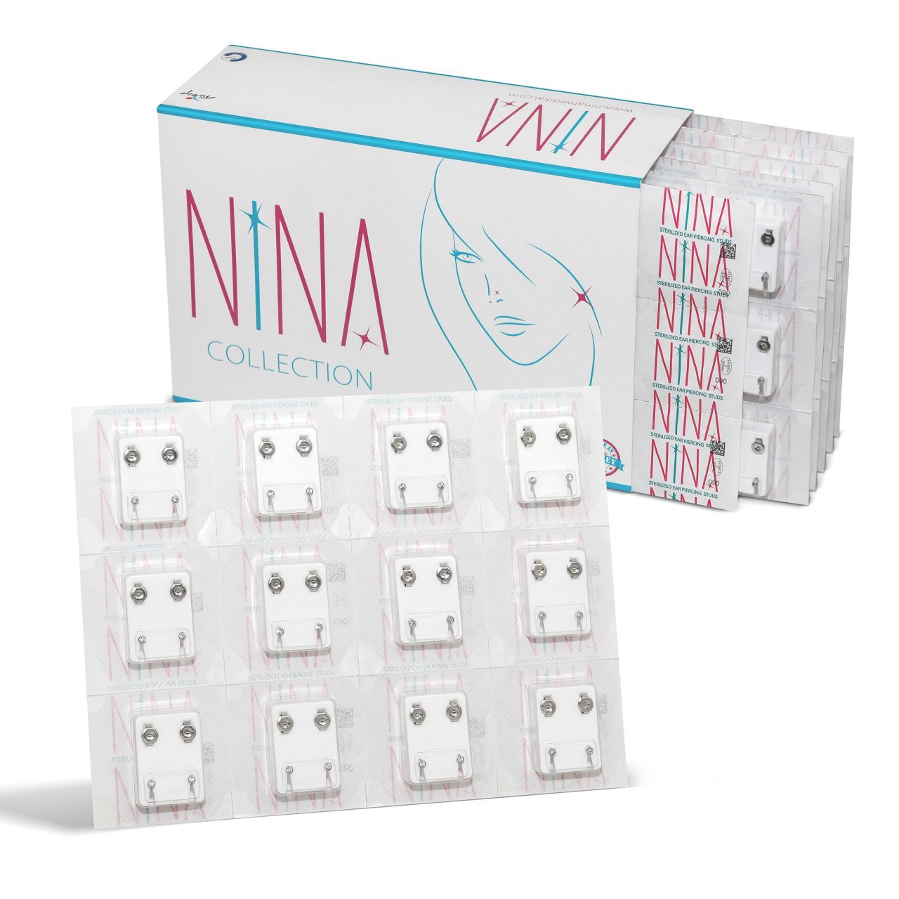 Nina Beyaz Mini Taşlı Kulak Delim Küpesi-12'li