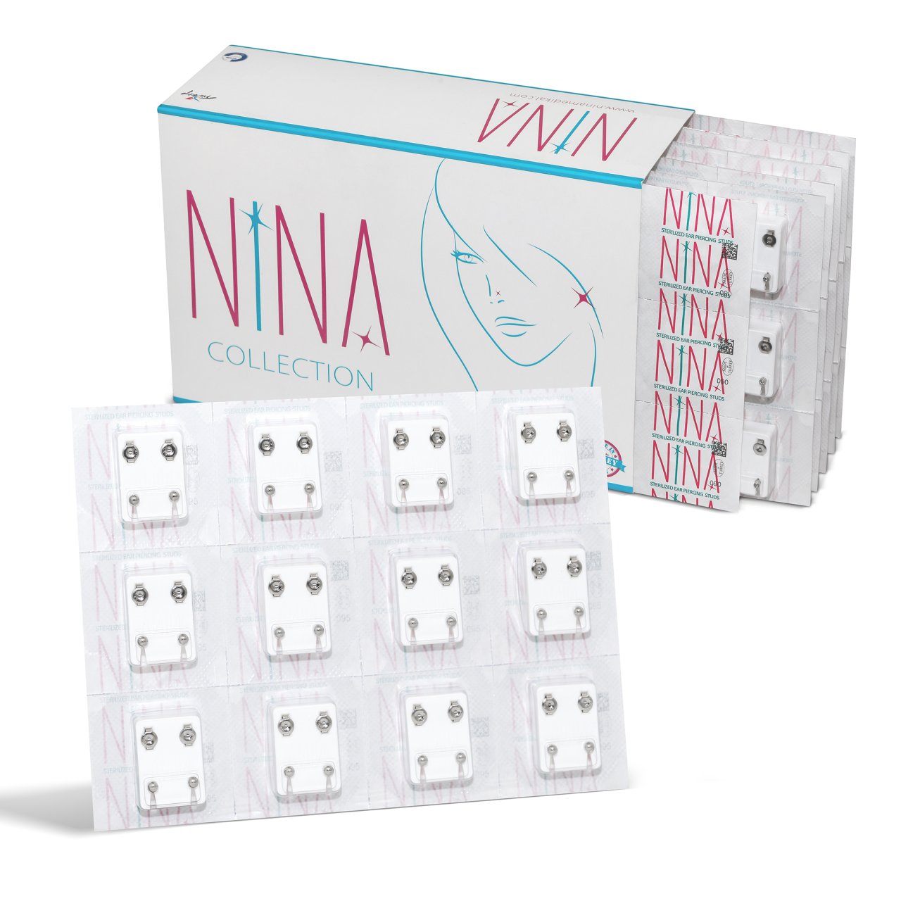 Nina Beyaz Orta Taşsız Kulak Delim Küpesi-12'li