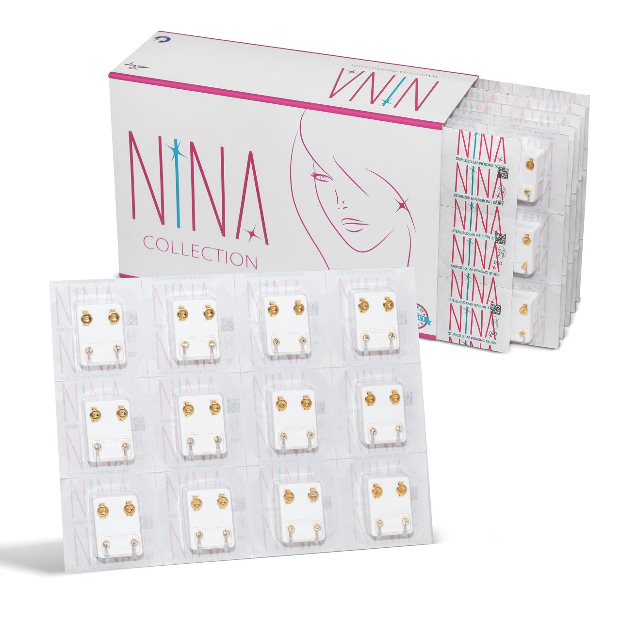 Nina Gold Orta Taşlı Kulak Delim Küpesi-12'li
