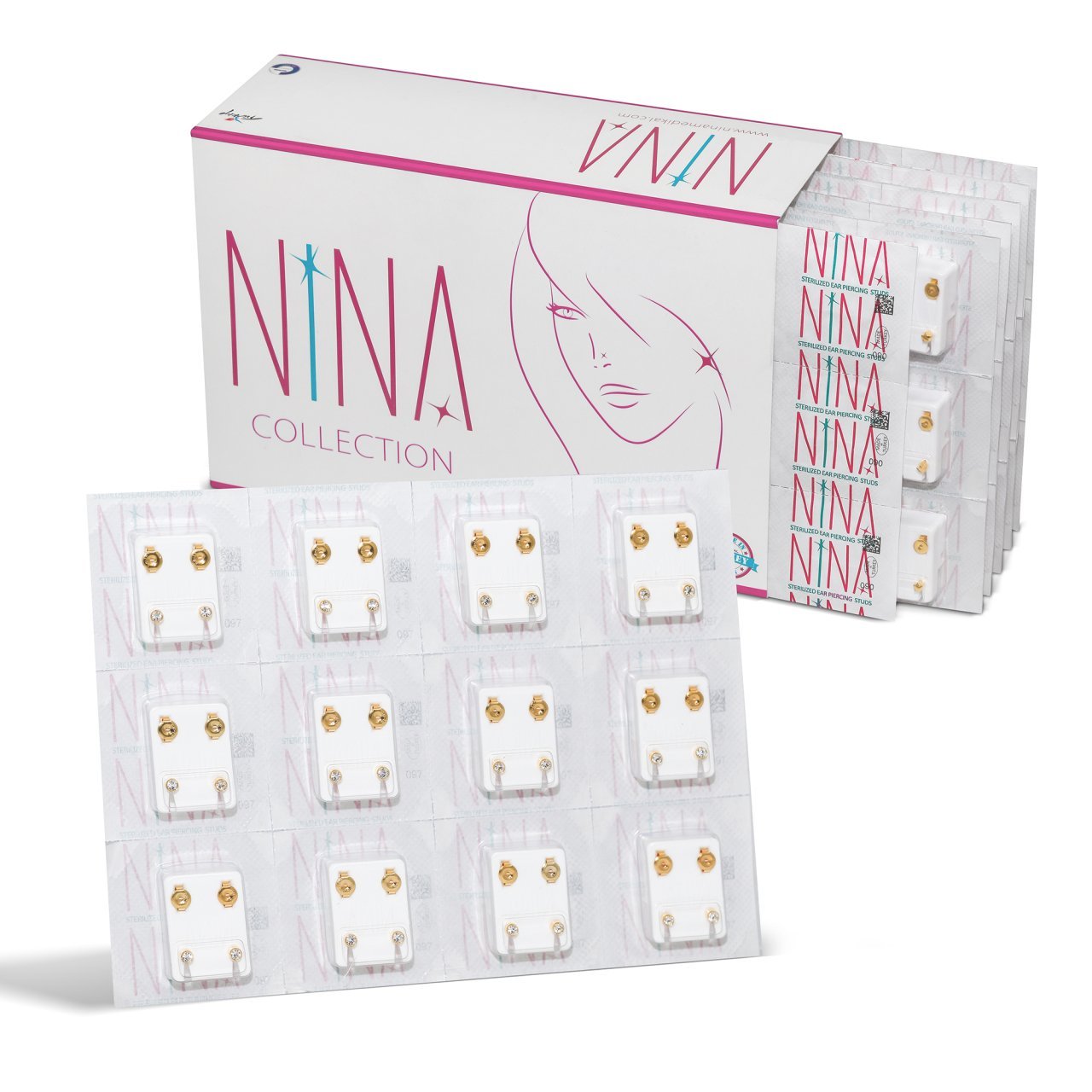 Nina Gold Orta Taşlı Kulak Delim Küpesi-12'li