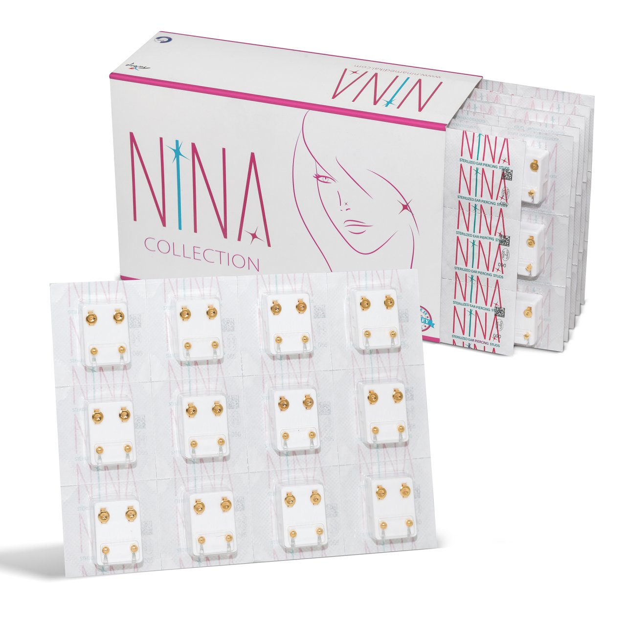 Nina Gold Orta Taşsız Kulak Delim Küpesi-12'li