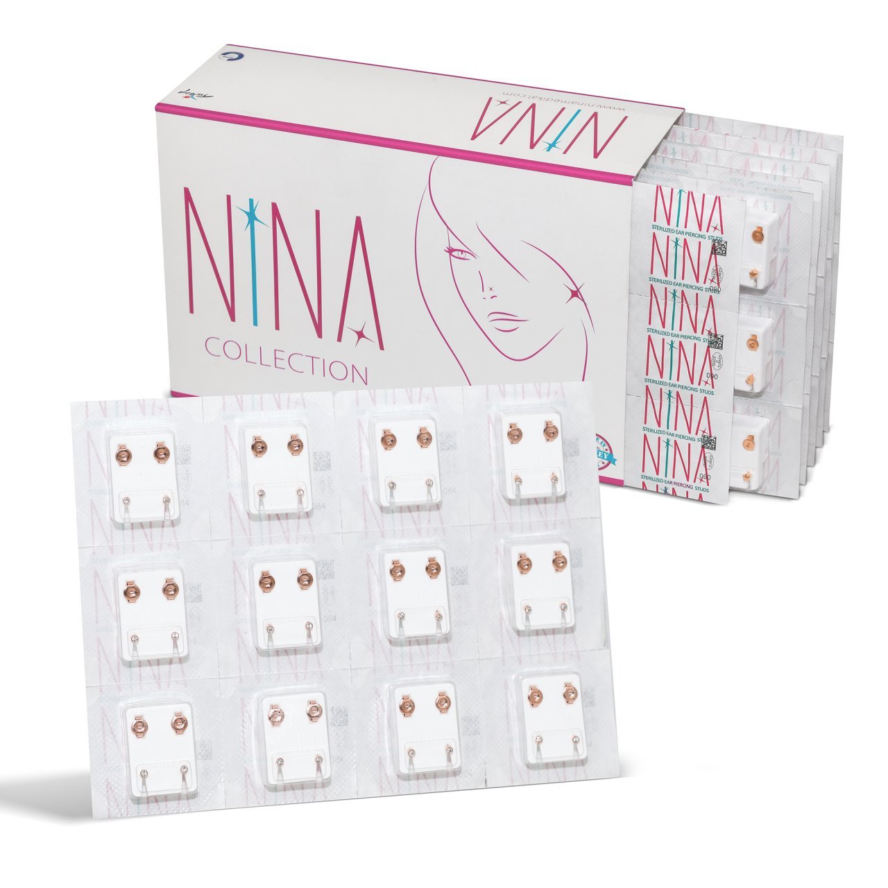 Nina Rose Mini Taşlı Kulak Delim Küpesi-12'li