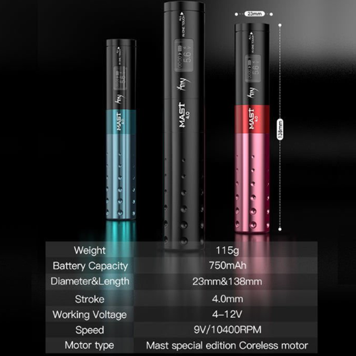 Mast Amy Wireless Tattoo Pen  4.0 mm Stroke - Siyah Renk