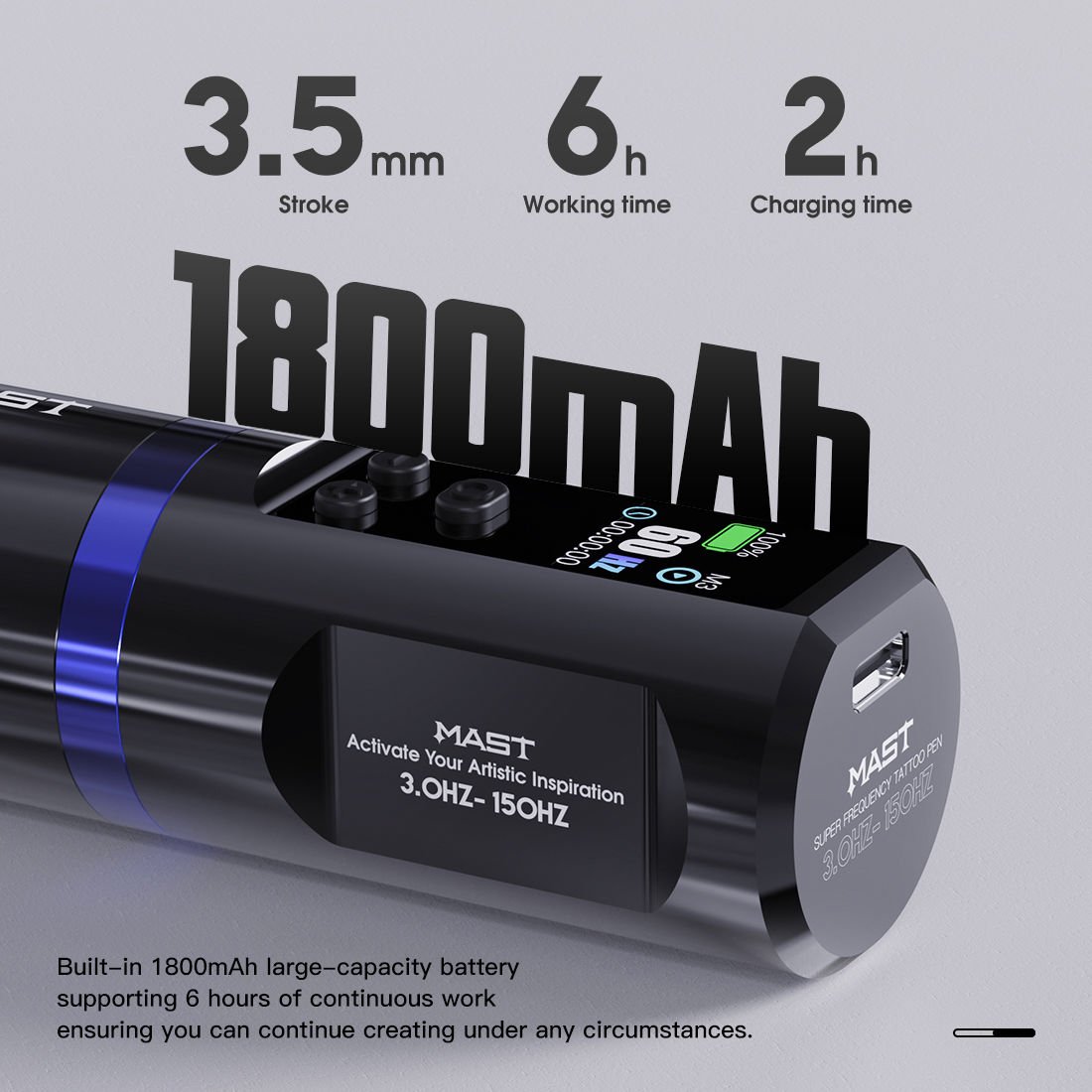 Mast Hertz Wireless Tattoo Pen Ayarlanabilir Dövme Makinesi 3.5 mm