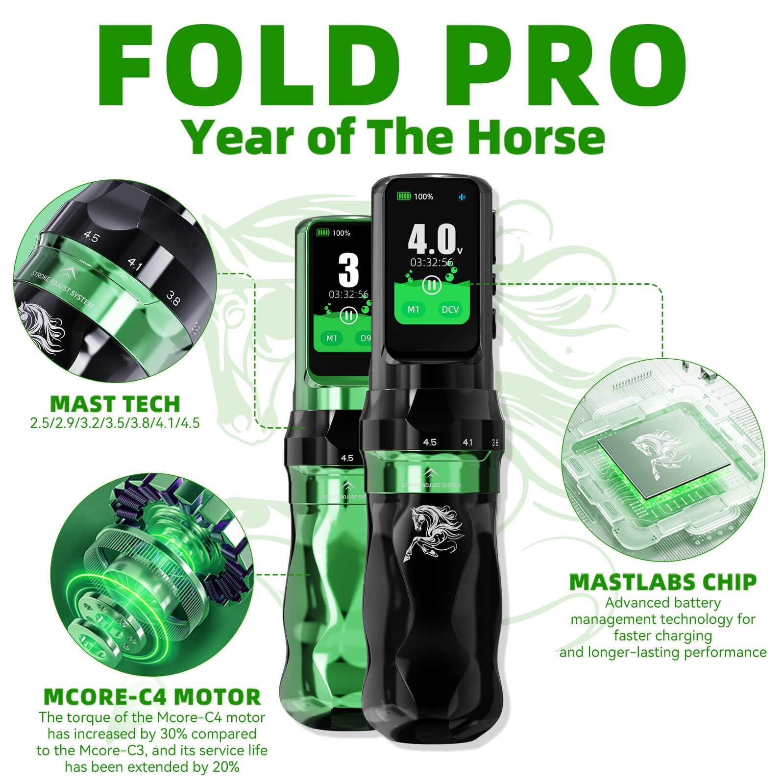 Dragonhawk Year Of Horse Wireless Tattoo Pen 2.5 mm - 4.5 mm Stroke Kablosuz Dövme Makinesi