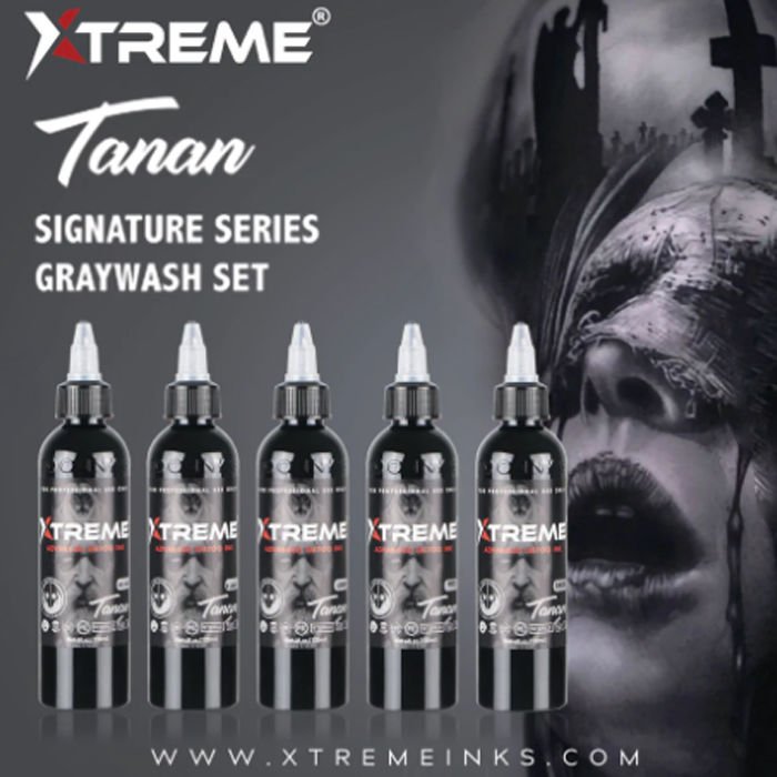 Xtreme Ink Tanan GrayWash Set 5x4 oz (120 ml) Gri Gölge Dövme Boyası Seti