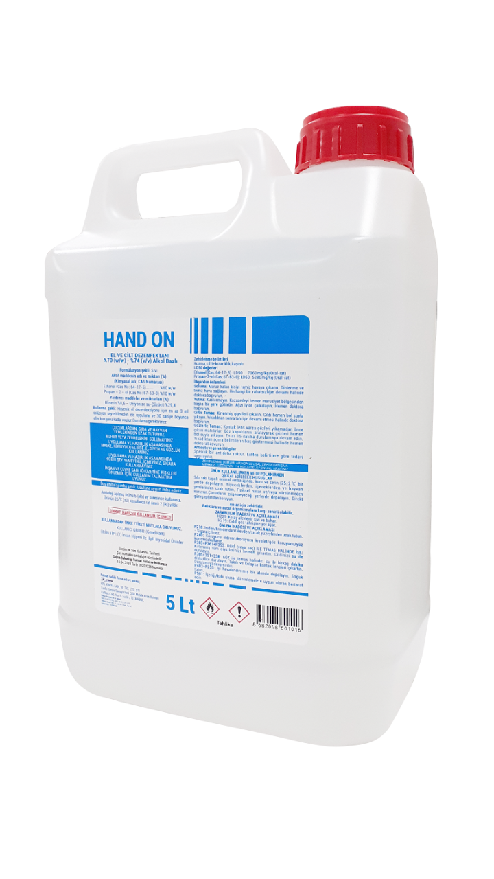 Hand On Alkollü Sıvı El ve Cilt Dezenfektanı 5 lt.