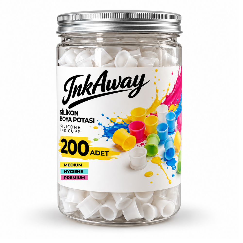 Inkaway Dövme Silikon Boya Potası - Medium - 200 Adet - Beyaz Renk