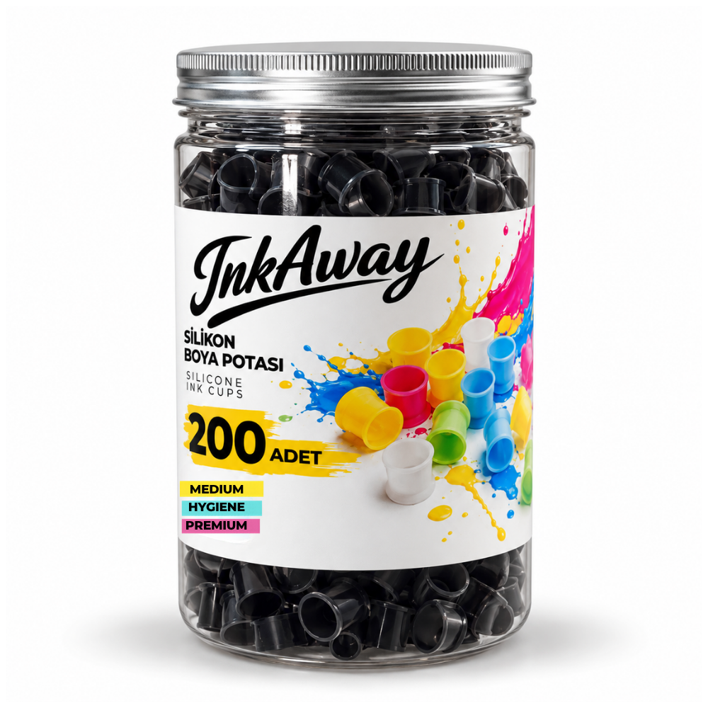 Inkaway Dövme Silikon Boya Potası - Medium - 200 Adet -  Siyah Renk