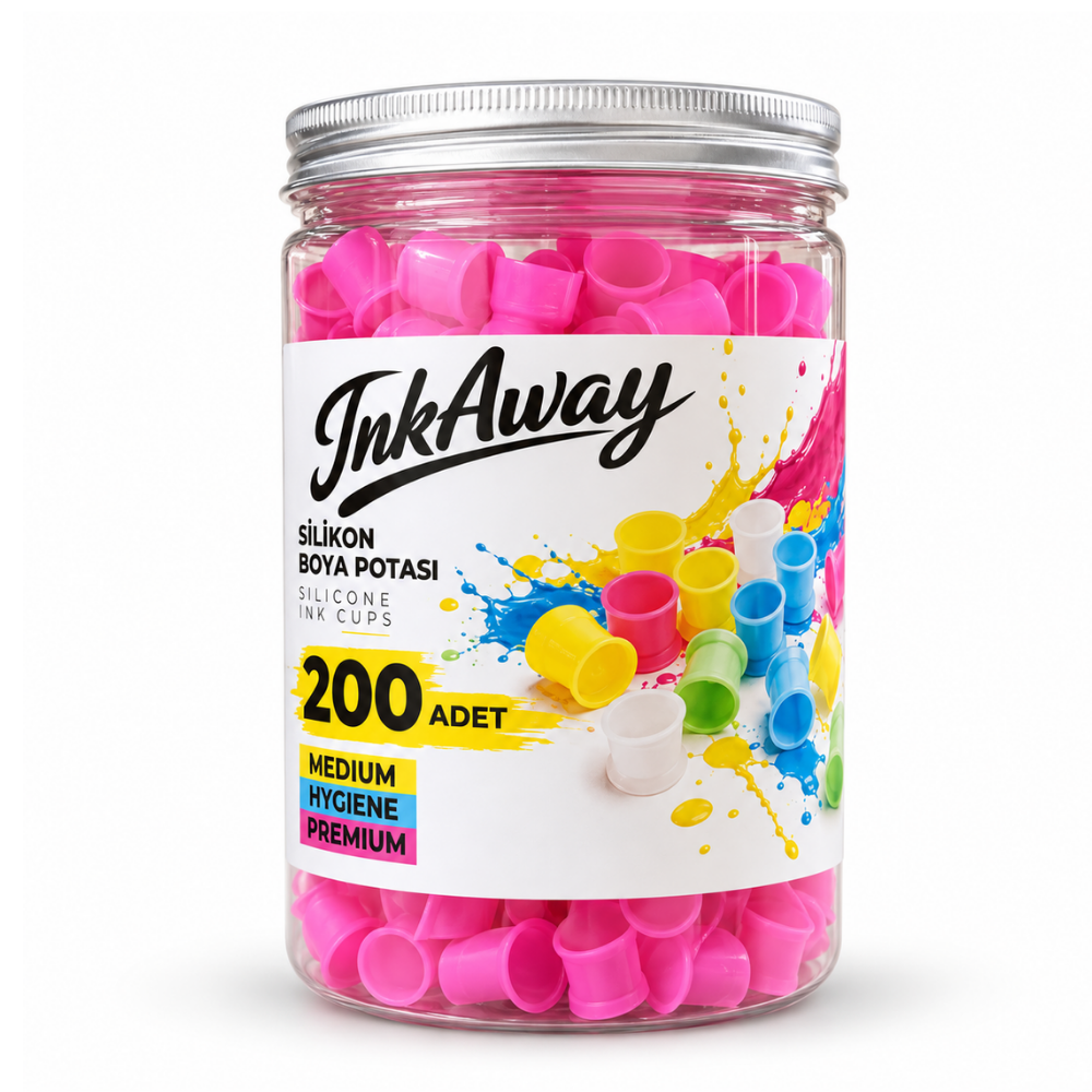 Inkaway Dövme Silikon Boya Potası - Medium - 200 Adet -  Pembe Renk