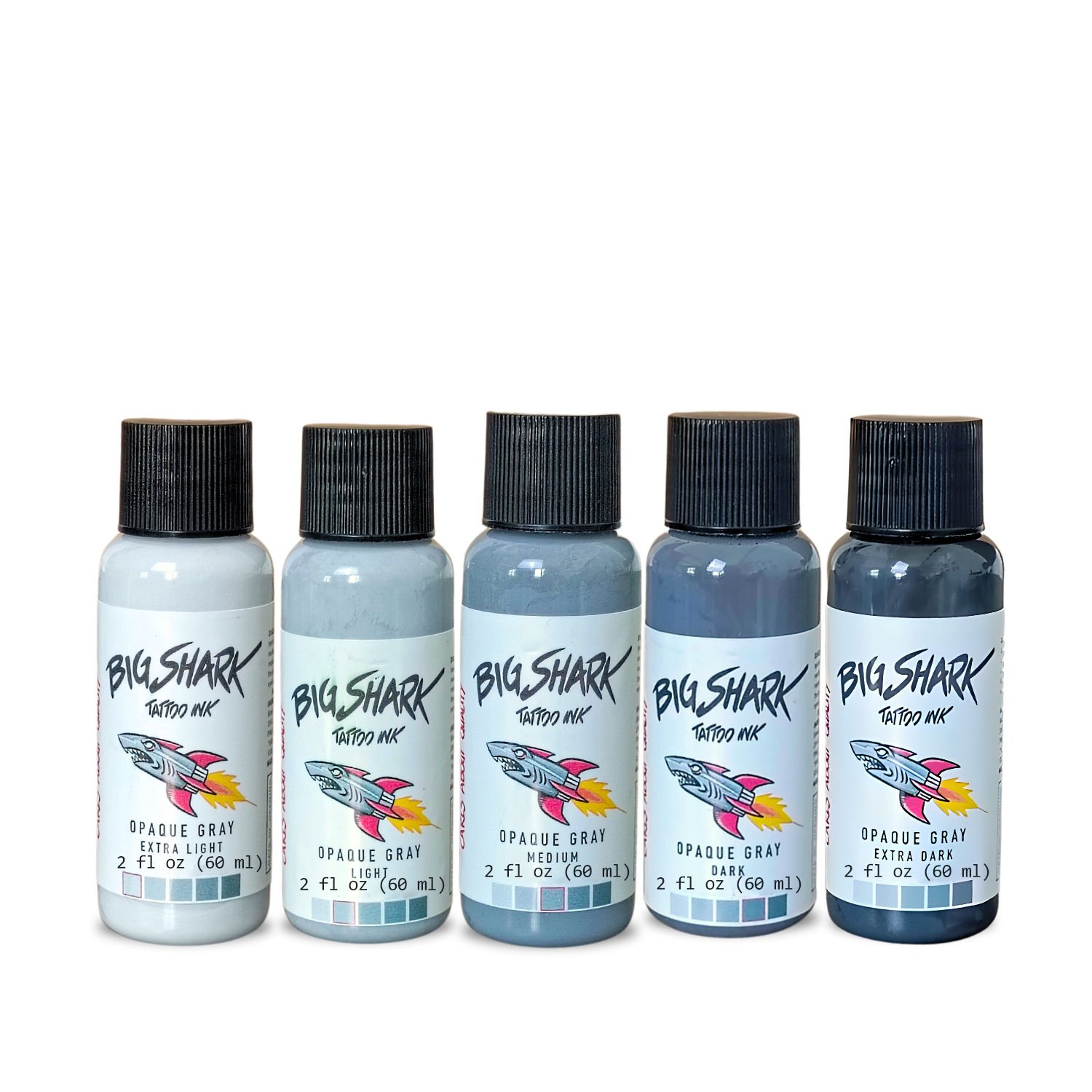 Big Shark Opaque Grey Set 60 ML - 2 Oz Tattoo Ink - Gri Dövme Boyası Seti