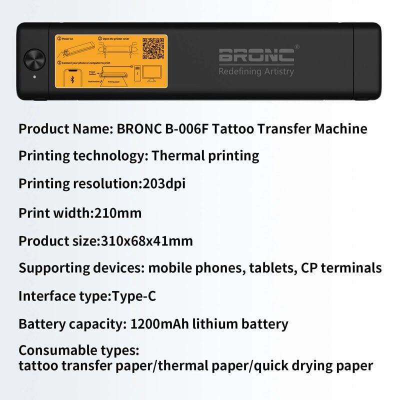 Bronc Inkless Tattoo Printer - Termal Yazıcı