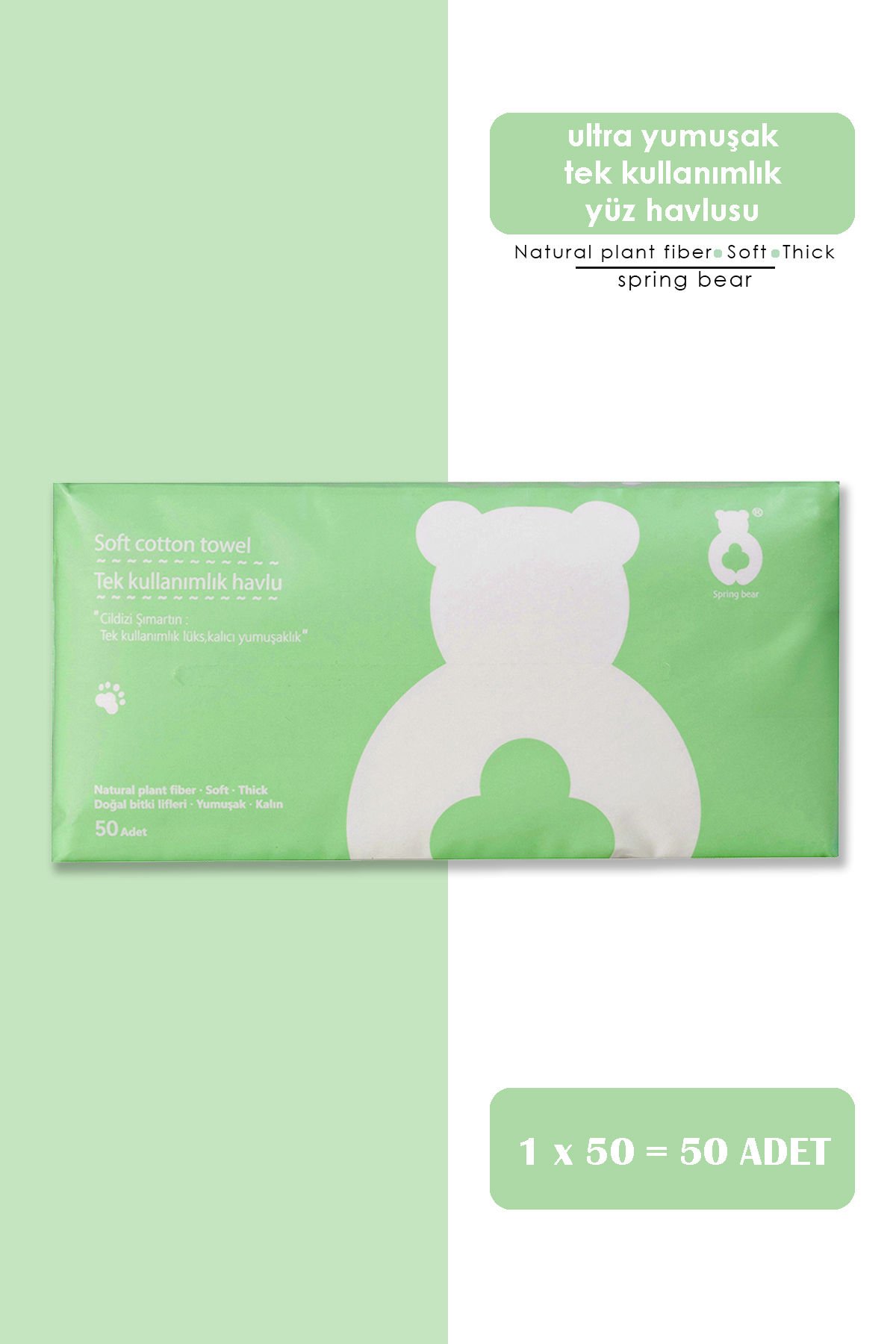 Spring Bear Soft Cotton Towel 50 Adet/Paket