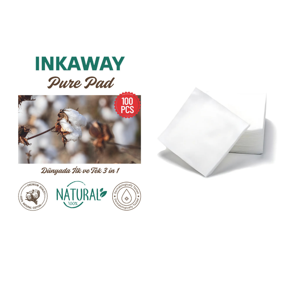 INKAWAY Pure Pad Organik Pamuk Cilt Temizleme Pedi 100 Adet/Paket