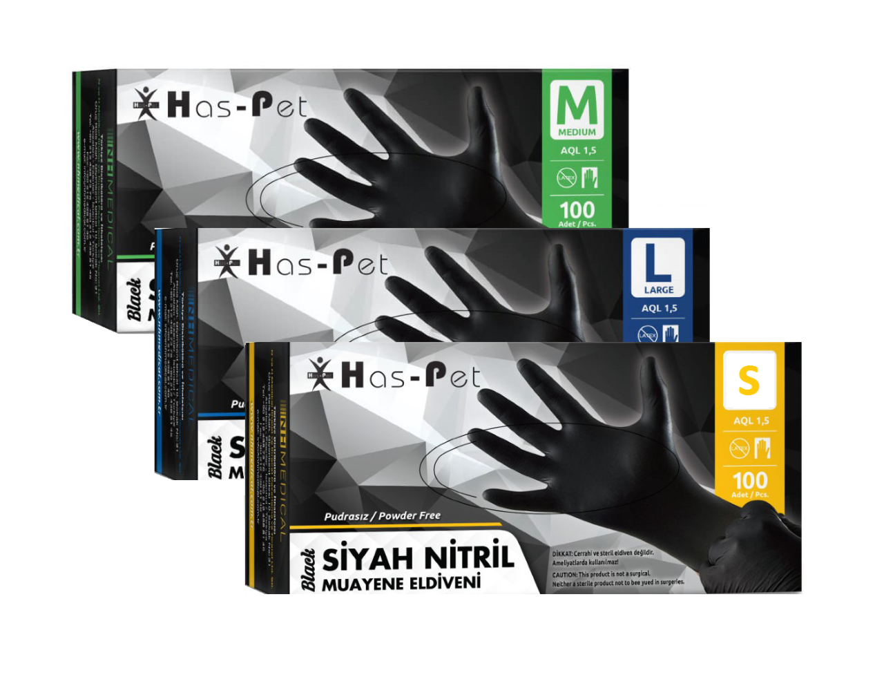 Has-Pet Siyah Nitril Eldiven 100 Adet/Kutu
