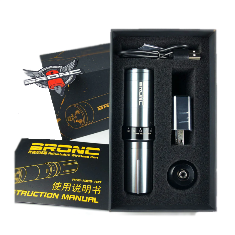 Bronc V12 Adjustable Wireless Tattoo Pen 2.6 - 4.0 mm Stroke