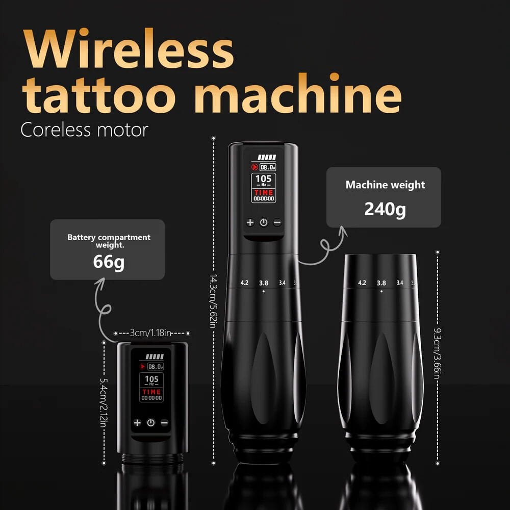 Big Wasp Eco V77 Wireless Adjustable Stroke 2.0 mm - 4.2 mm Tattoo Pen Kablosuz Ayarlanabilir Stroke Siyah Renk Dövme Makinesi