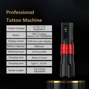 Big Wasp Eco V78 Wireless Adjustable Stroke 2.0 mm - 4.2 mm Tattoo Pen Kablosuz Ayarlanabilir Stroke Siyah Renk Dövme Makinesi