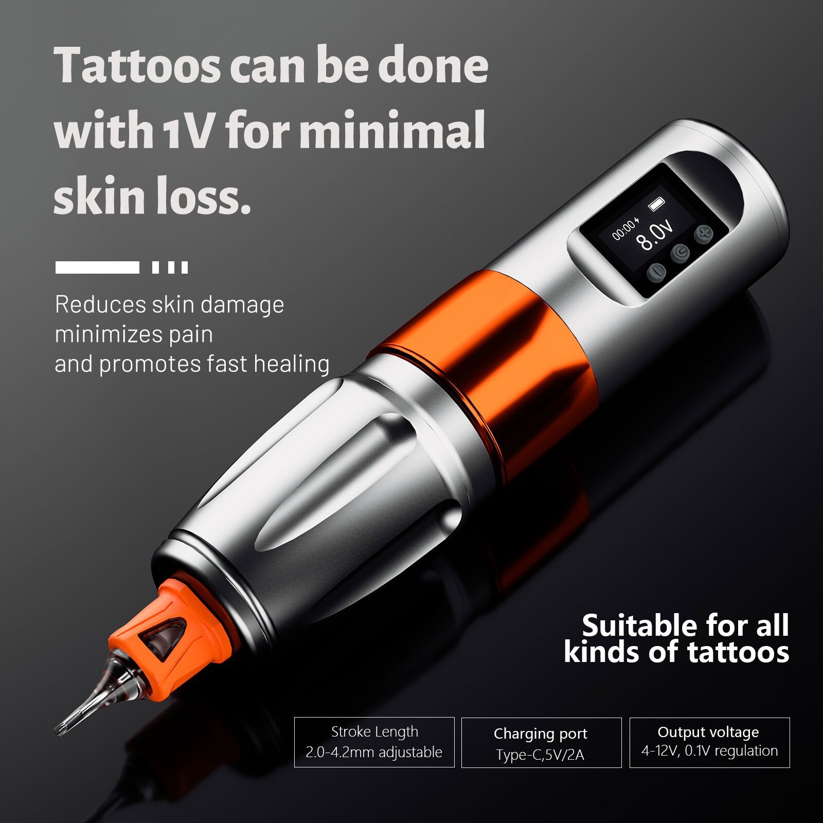 Big Wasp Eco V81 Wireless Adjustable 2.0 mm - 4.2 mm Tattoo Pen | Kablosuz Ayarlanabilir Stroke Siyah Renk Dövme Makinesi