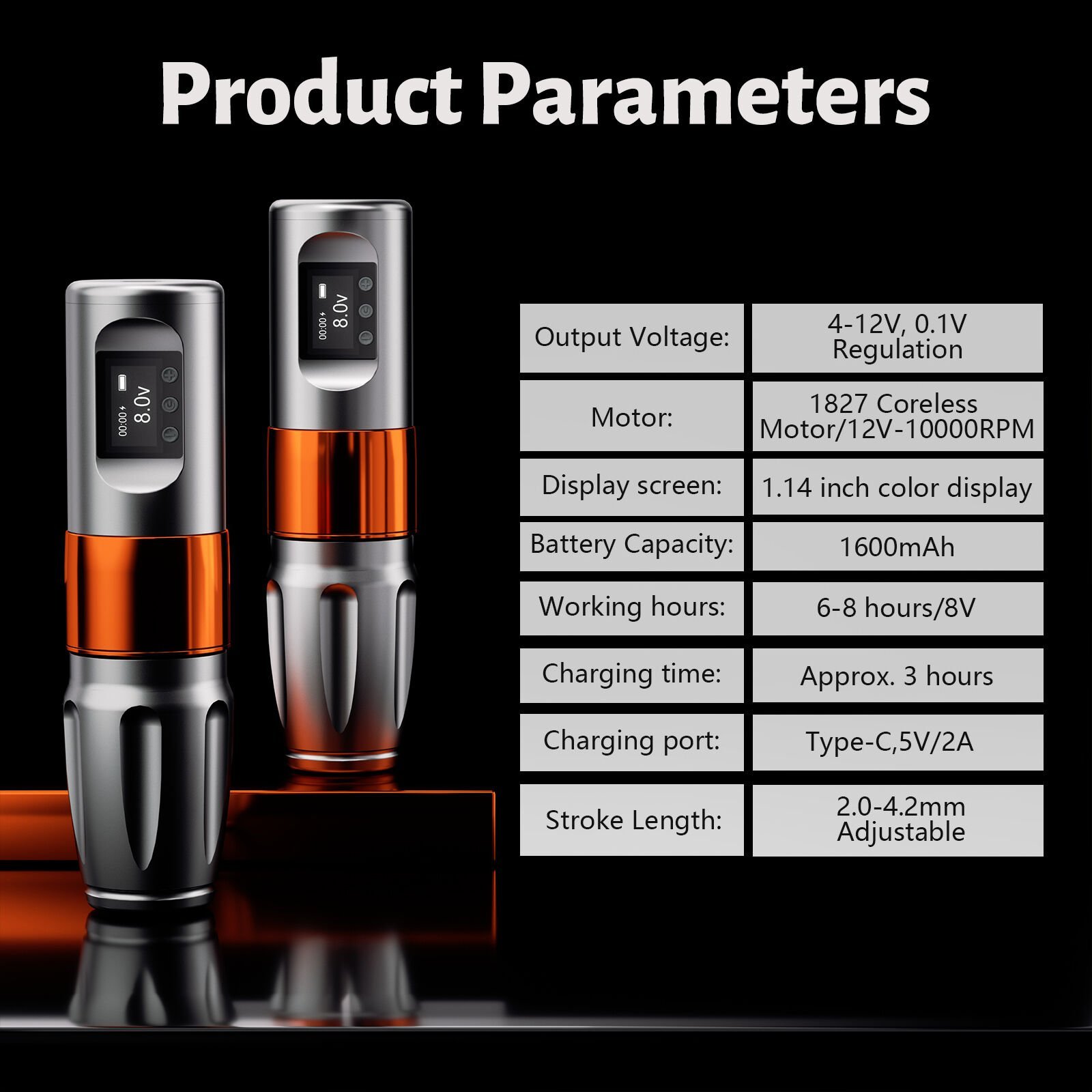 Big Wasp Eco V81 Wireless Adjustable 2.0 mm - 4.2 mm Tattoo Pen | Kablosuz Ayarlanabilir Stroke Siyah Renk Dövme Makinesi