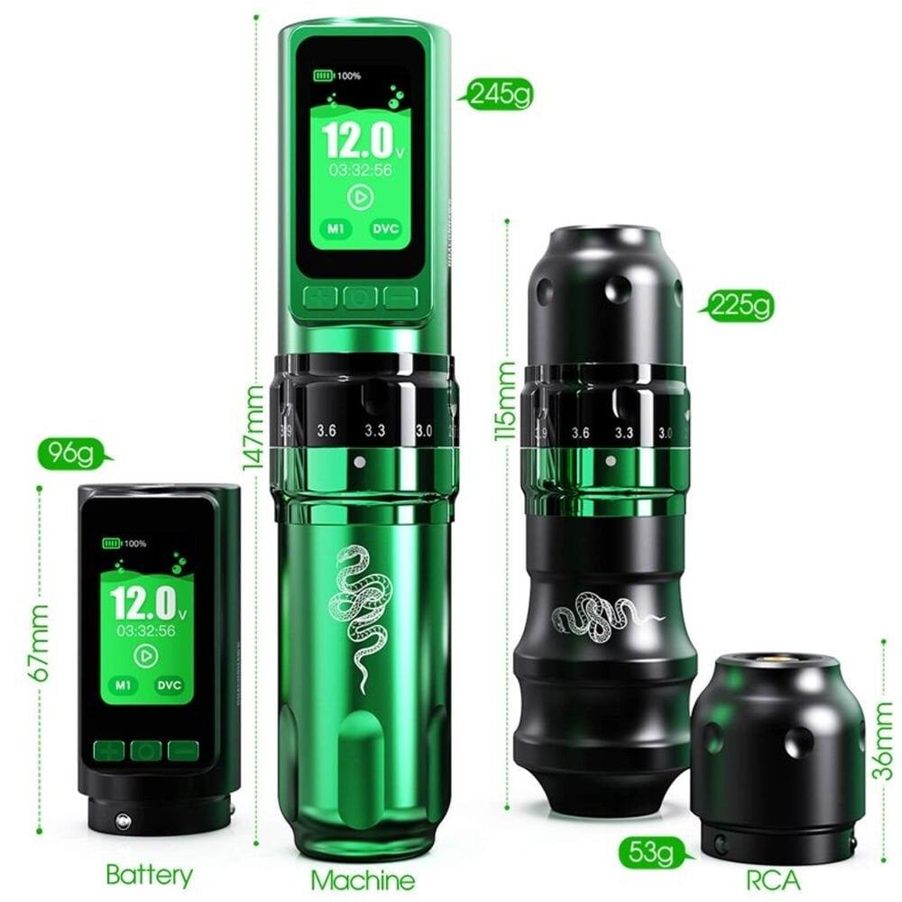 Dragonhawk Fold Pro Year of the Snake Wireless Adjustable 2.4 mm - 4.2 mm Stroke Tattoo Pen Set