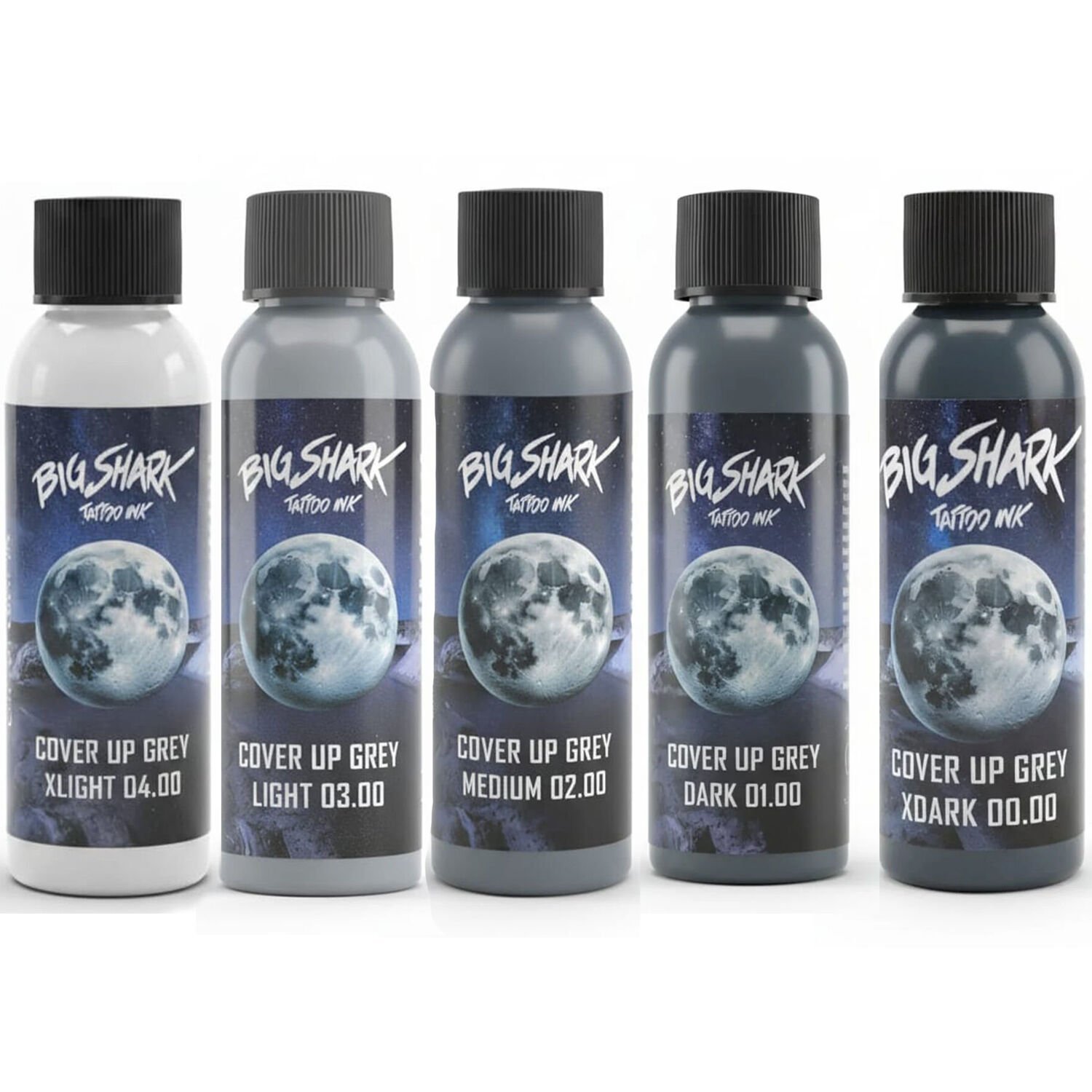 Big Shark Cover Up Grey Set by Sinner Eclipse 2 oz x 5 Gri Dövme Boyası Seti