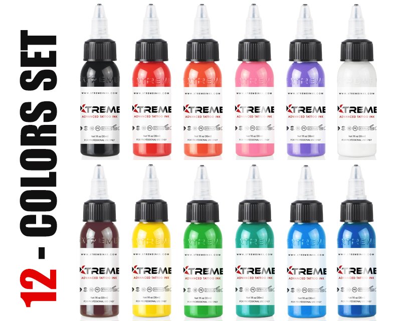 Xtreme Ink 12 Color Set 1 oz (30 ml) Basic Dövme Boyası Seti